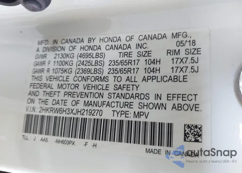 2018 Honda Cr-V Lx z USA, uszkodzony, nr VIN 2HKRW6H3XJH219270